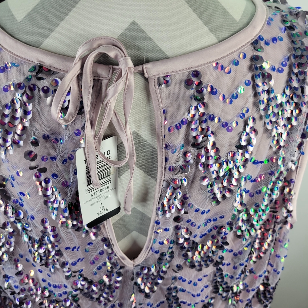 NWT Torrid Mini Sequin Mesh Shift Dress Purple Size 1X/14-16 - Picture 7 of 16